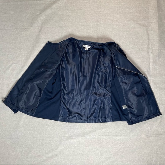 Christopher & Banks | Navy Zip-Up Faux Leather Floral Embroidered Jacket | PXL - Picture 3 of 13